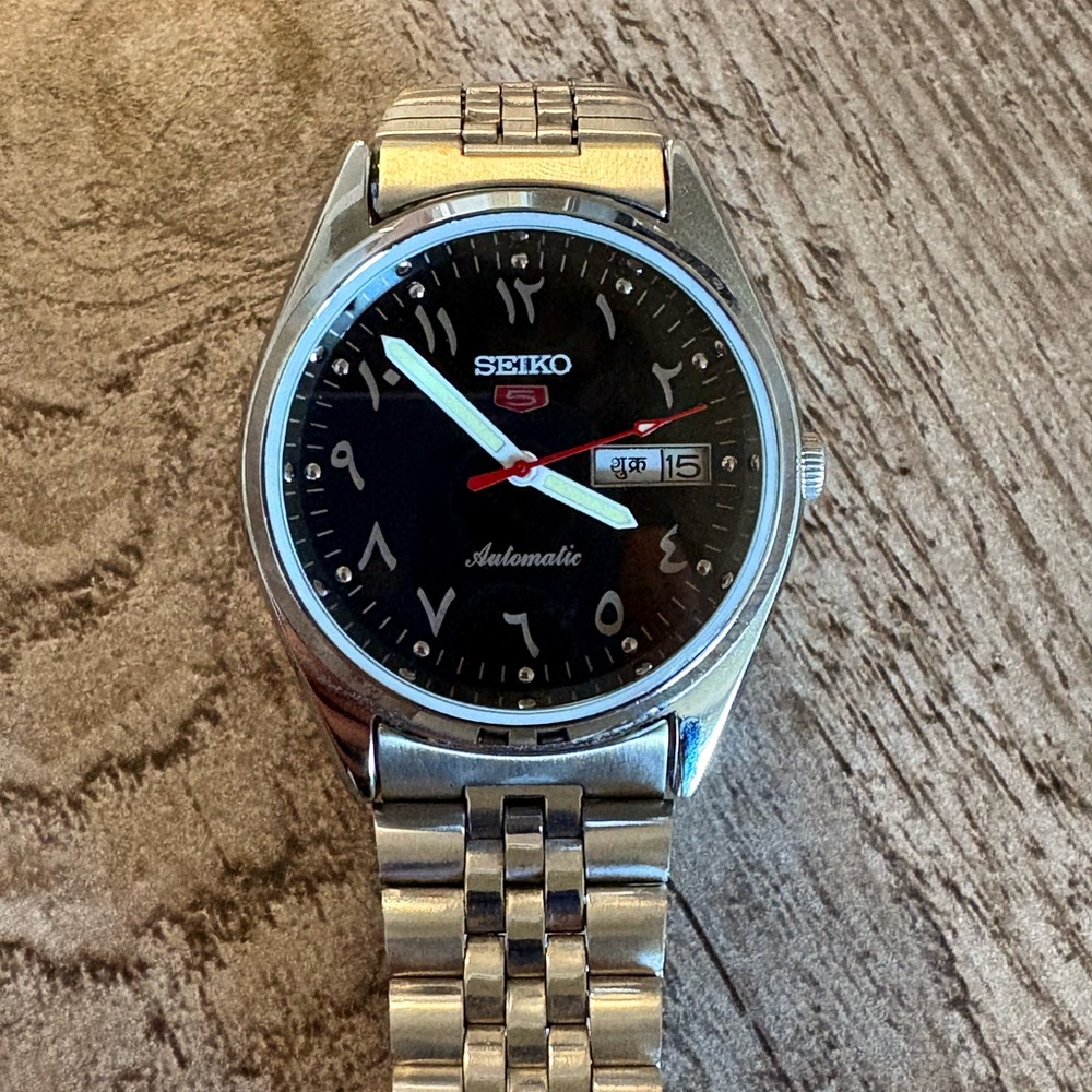 1978 Seiko Arabic Dial Automatic Black and Silver Men's Watch
